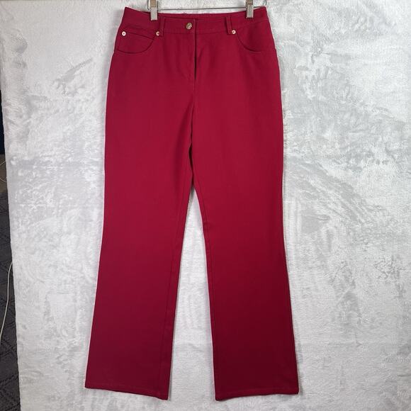 St. John Sport Red Denim Pants Jeans Size 4 Cotton Blend Holiday Straight Leg - Picture 1 of 16